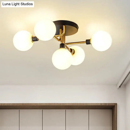 DecorBites™ DecorBites™ Postmodern 5-Light Sphere Flush Mount Lamp: Glass Semi Flush Mount Ceiling Light in Black-Brass for Bedrooms