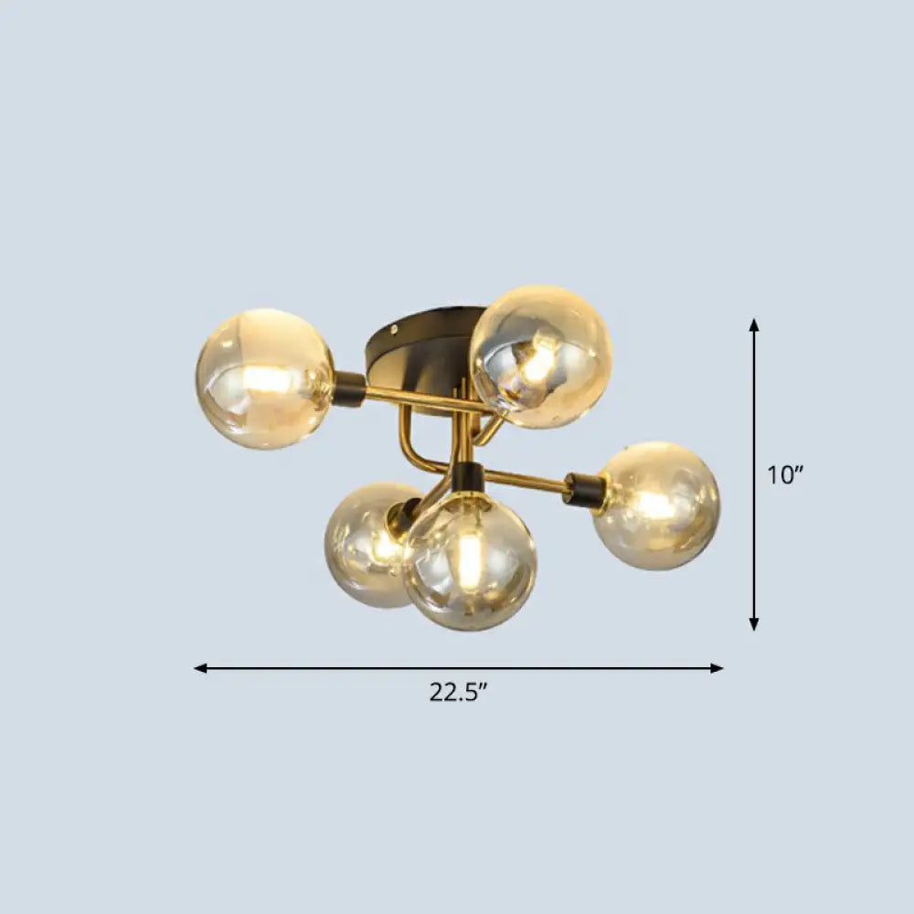 DecorBites™ DecorBites™ Postmodern 5-Light Sphere Flush Mount Lamp: Glass Semi Flush Mount Ceiling Light in Black-Brass for Bedrooms