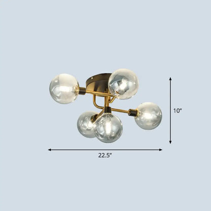 DecorBites™ DecorBites™ Postmodern 5-Light Sphere Flush Mount Lamp: Glass Semi Flush Mount Ceiling Light in Black-Brass for Bedrooms