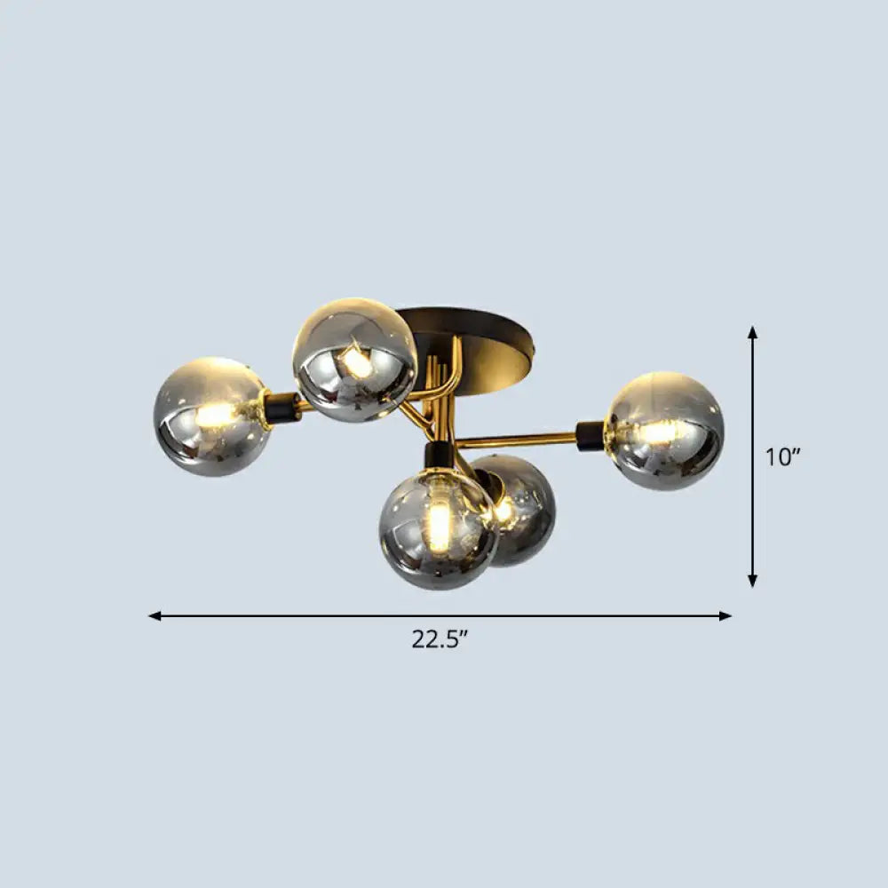 DecorBites™ DecorBites™ Postmodern 5-Light Sphere Flush Mount Lamp: Glass Semi Flush Mount Ceiling Light in Black-Brass for Bedrooms