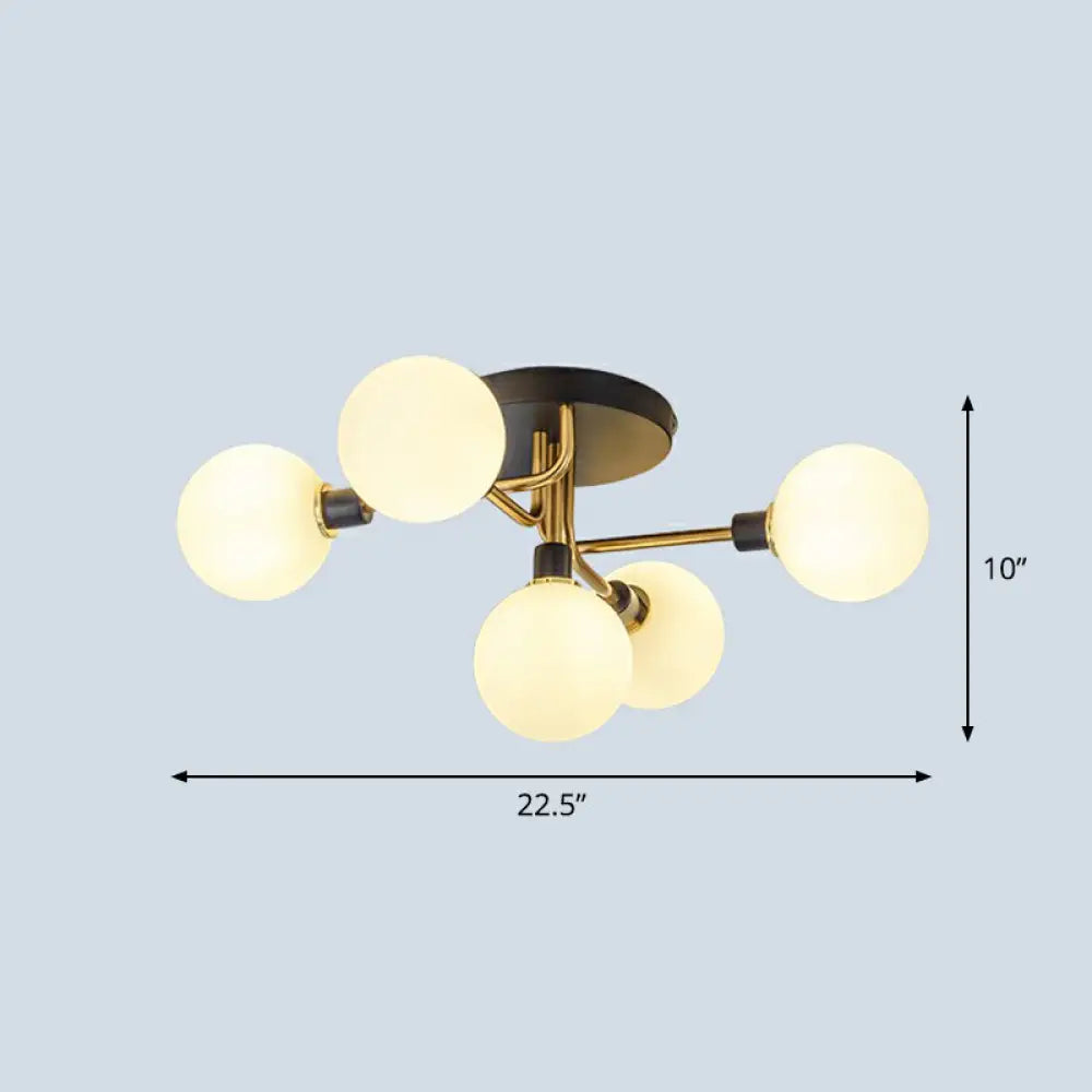 DecorBites™ DecorBites™ Postmodern 5-Light Sphere Flush Mount Lamp: Glass Semi Flush Mount Ceiling Light in Black-Brass for Bedrooms