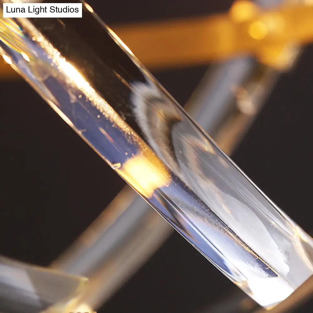 ثريا غرفة نوم بتصميم ما بعد الحداثة بستة رؤوس - إضاءة ذهبية أنيقة معلقة مع ظلال كريستالية منحنية