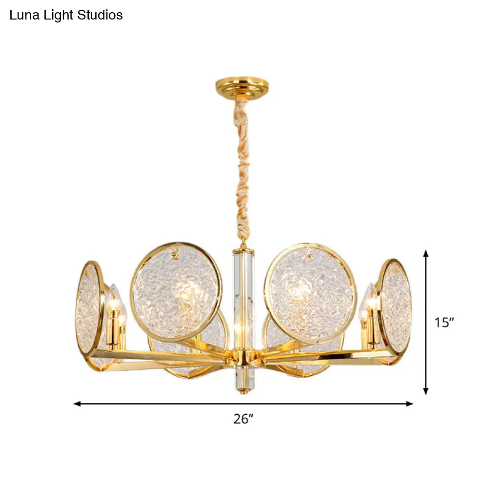 Lámpara de araña colgante posmoderna de 8 cabezas dorada con cristal texturizado - Ideal para mesa de comedor