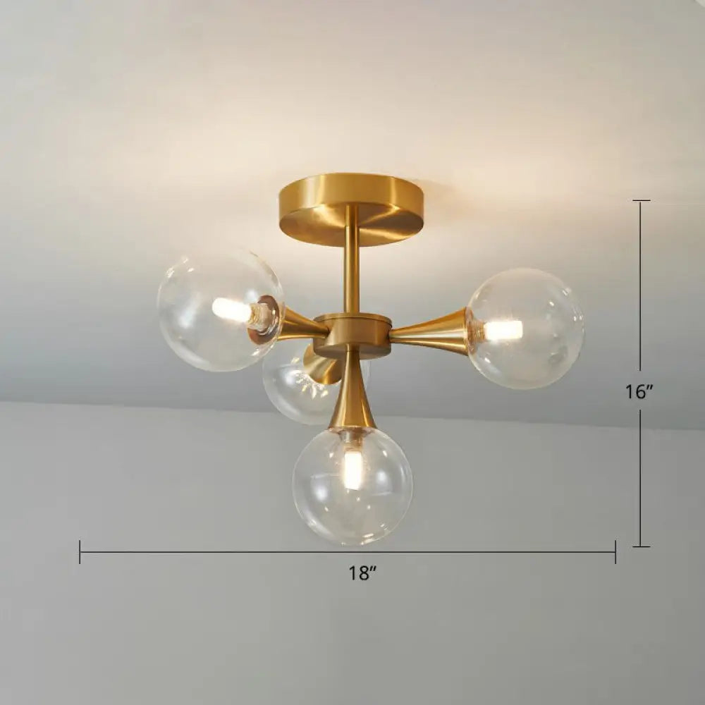 DecorBites™ DecorBites™ Postmodern Ball Glass Semi Flush Mount Ceiling Light with Brass Finish