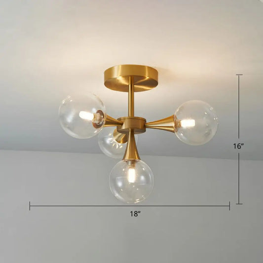 DecorBites™ DecorBites™ Postmodern Ball Glass Semi Flush Mount Ceiling Light with Brass Finish