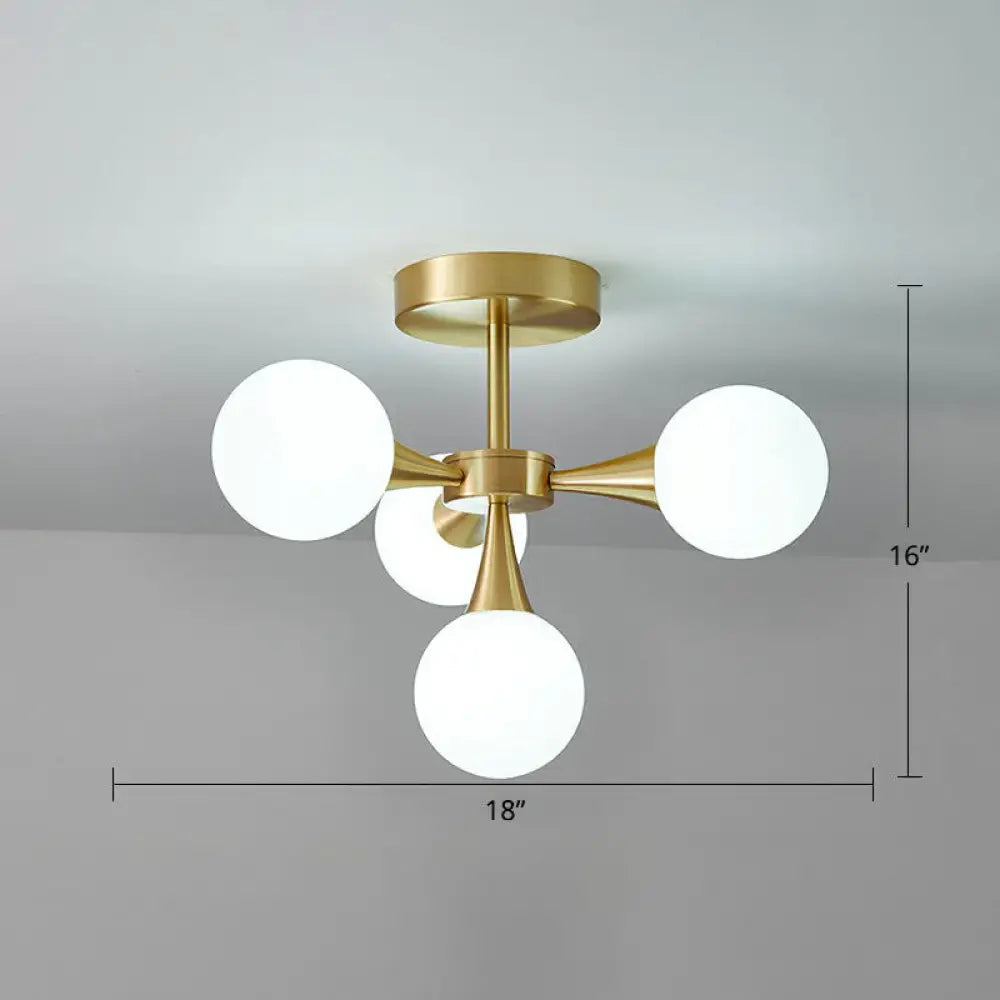 DecorBites™ DecorBites™ Postmodern Ball Glass Semi Flush Mount Ceiling Light with Brass Finish