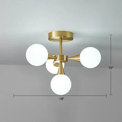 DecorBites™ DecorBites™ Postmodern Ball Glass Semi Flush Mount Ceiling Light with Brass Finish
