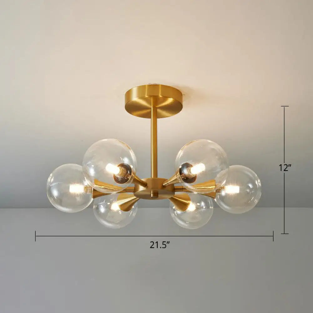 DecorBites™ DecorBites™ Postmodern Ball Glass Semi Flush Mount Ceiling Light with Brass Finish