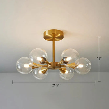 DecorBites™ DecorBites™ Postmodern Ball Glass Semi Flush Mount Ceiling Light with Brass Finish