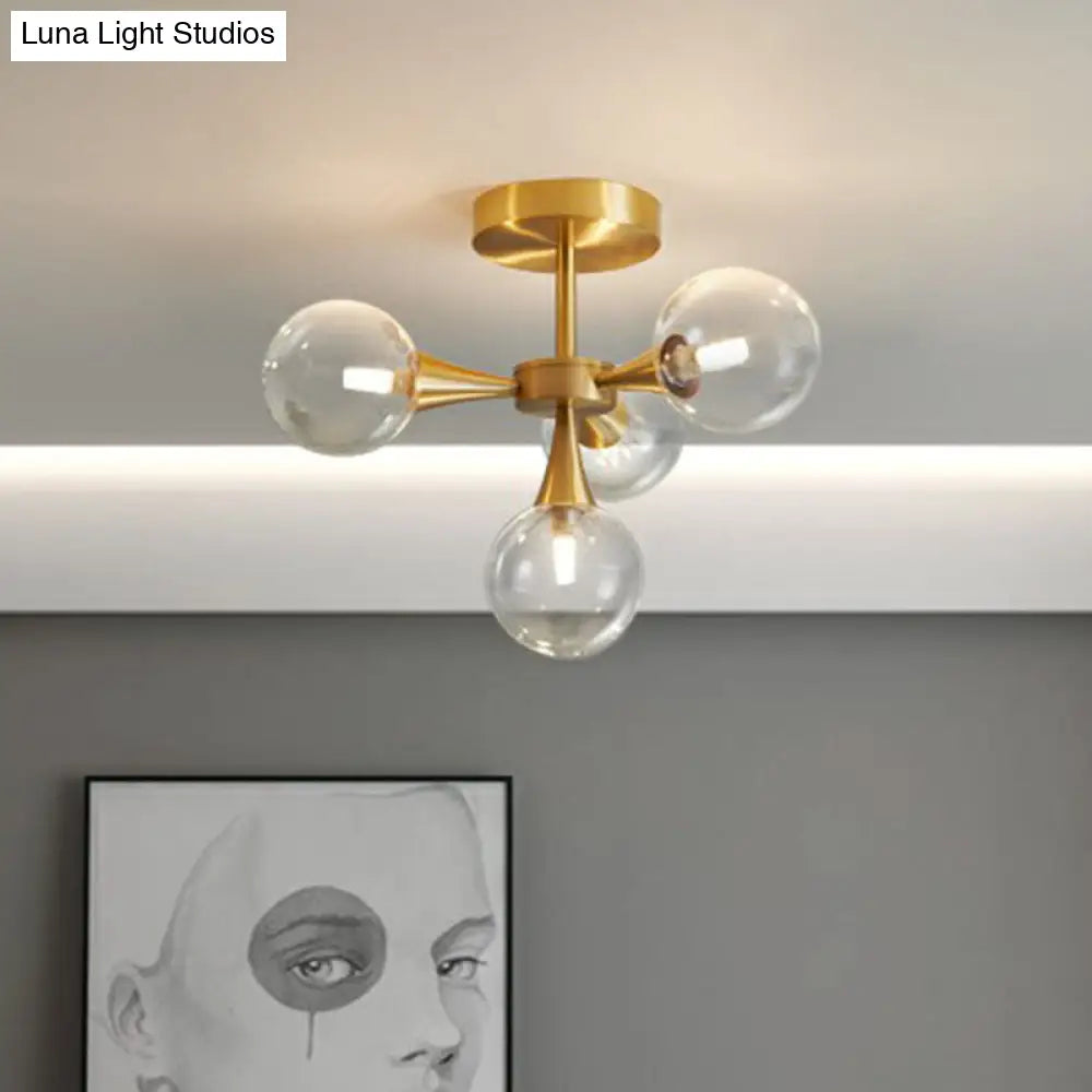 DecorBites™ DecorBites™ Postmodern Ball Glass Semi Flush Mount Ceiling Light with Brass Finish