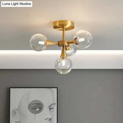 DecorBites™ DecorBites™ Postmodern Ball Glass Semi Flush Mount Ceiling Light with Brass Finish