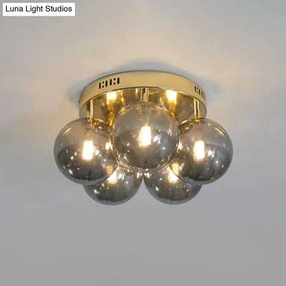 DecorBites™ DecorBites™ Postmodern Ball Smoke Grey Glass Ceiling Lamp with Gold Finish - Semi Flush Light Fixture (5 Lights)