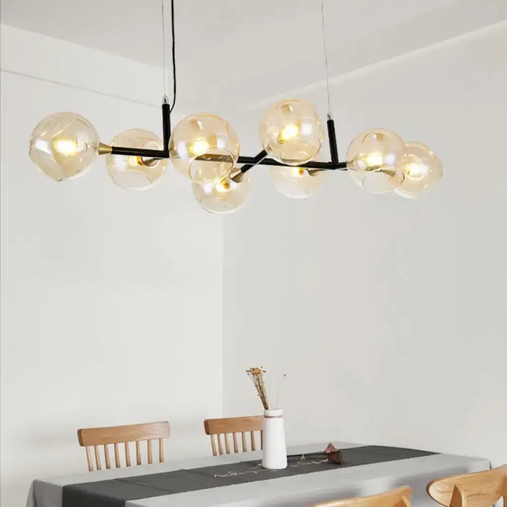 Modern black metal DecorBites postmodern island lighting chandelier with amber ball glass globe lights and adjustable cord