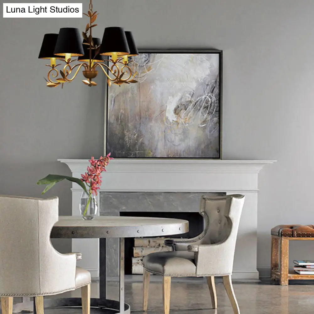 Lámpara de araña posmoderna negra y dorada - Lámpara colgante metálica de 5 luces