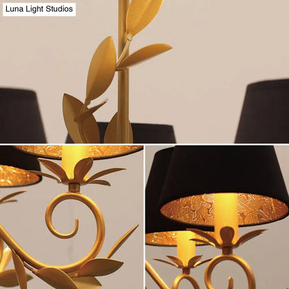 Lámpara de araña posmoderna negra y dorada - Lámpara colgante metálica de 5 luces