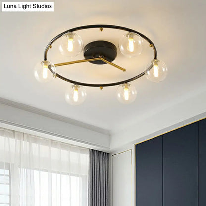 DecorBites™ DecorBites™ Postmodern Black & Brass 6-Head Ball Glass Ceiling Lamp: Stylish Semi Flush Mount Light