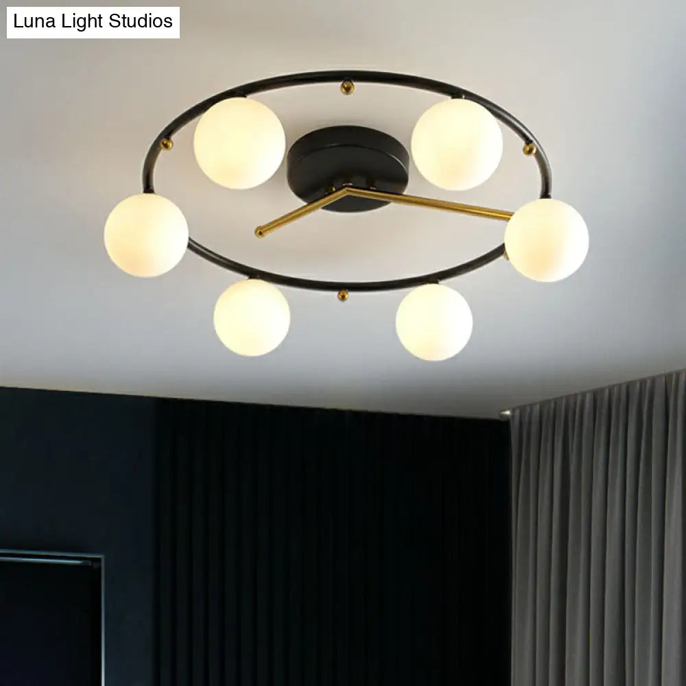DecorBites™ DecorBites™ Postmodern Black & Brass 6-Head Ball Glass Ceiling Lamp: Stylish Semi Flush Mount Light