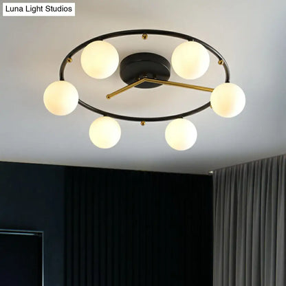 DecorBites™ DecorBites™ Postmodern Black & Brass 6-Head Ball Glass Ceiling Lamp: Stylish Semi Flush Mount Light