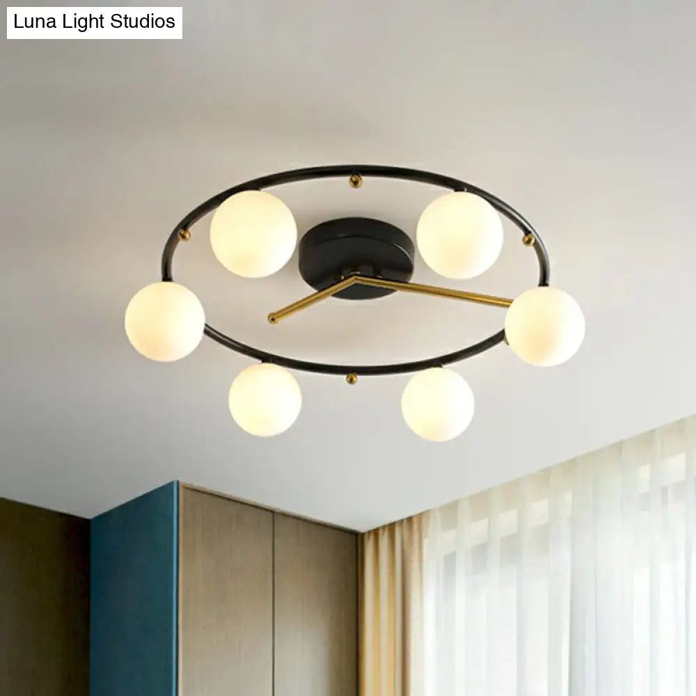 DecorBites™ DecorBites™ Postmodern Black & Brass 6-Head Ball Glass Ceiling Lamp: Stylish Semi Flush Mount Light
