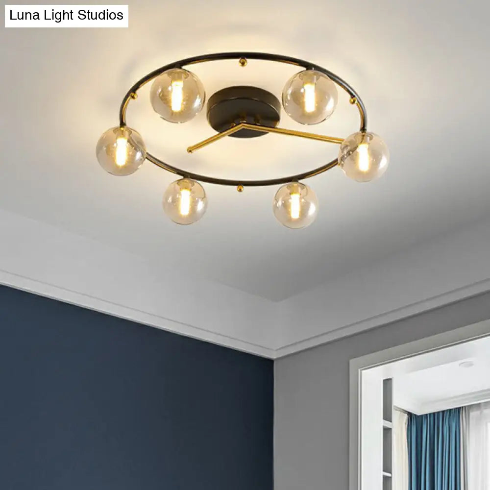 DecorBites™ DecorBites™ Postmodern Black & Brass 6-Head Ball Glass Ceiling Lamp: Stylish Semi Flush Mount Light