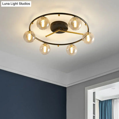 DecorBites™ DecorBites™ Postmodern Black & Brass 6-Head Ball Glass Ceiling Lamp: Stylish Semi Flush Mount Light