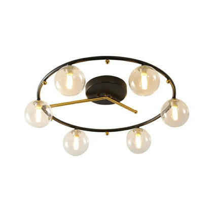 DecorBites™ DecorBites™ Postmodern Black & Brass 6-Head Ball Glass Ceiling Lamp: Stylish Semi Flush Mount Light