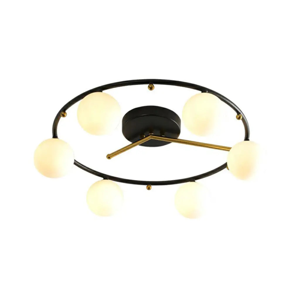 DecorBites™ DecorBites™ Postmodern Black & Brass 6-Head Ball Glass Ceiling Lamp: Stylish Semi Flush Mount Light