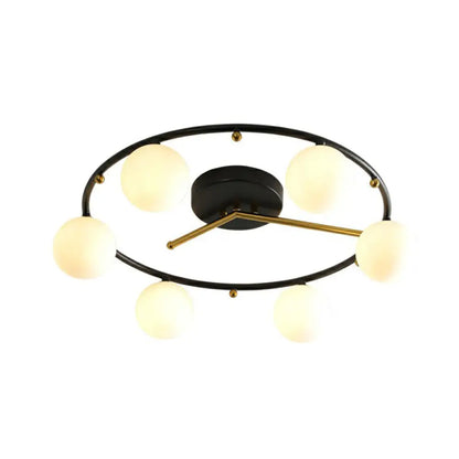 DecorBites™ DecorBites™ Postmodern Black & Brass 6-Head Ball Glass Ceiling Lamp: Stylish Semi Flush Mount Light