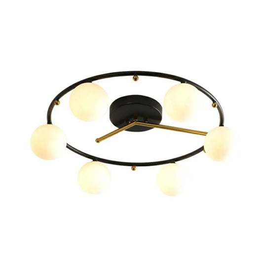 DecorBites™ DecorBites™ Postmodern Black & Brass 6-Head Ball Glass Ceiling Lamp: Stylish Semi Flush Mount Light