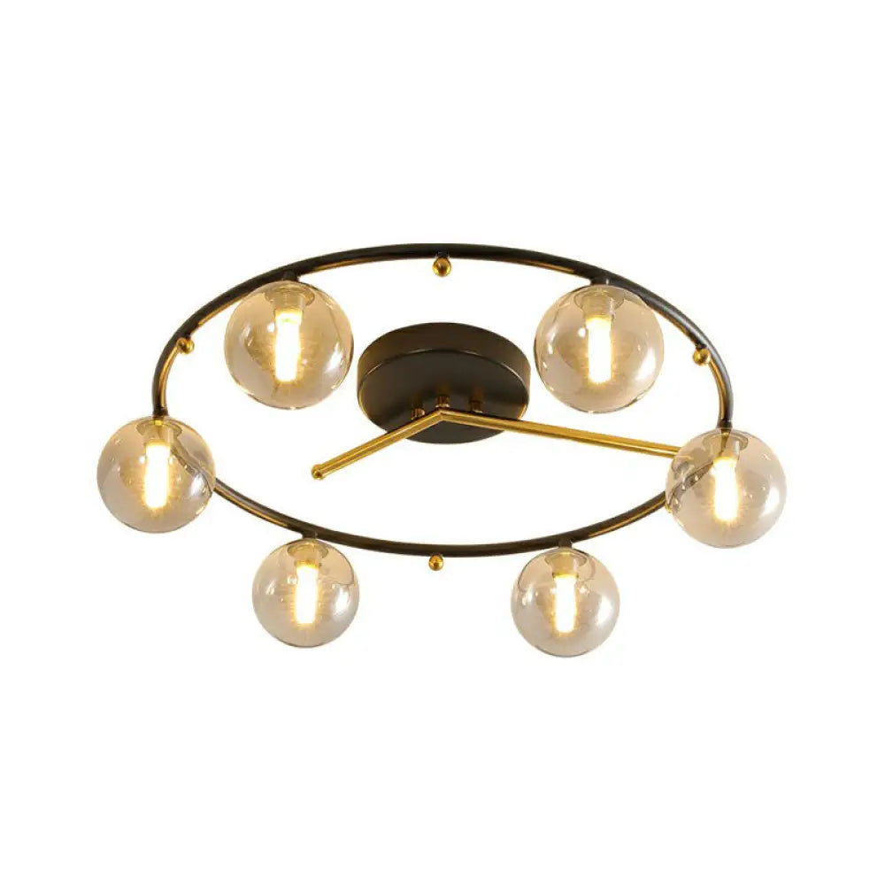 DecorBites™ DecorBites™ Postmodern Black & Brass 6-Head Ball Glass Ceiling Lamp: Stylish Semi Flush Mount Light
