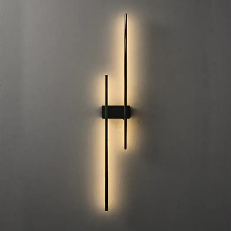 Postmodern black copper wall lamp with two vertical illuminated bars for minimalist bedroom lighting decorbites copper wall lamp