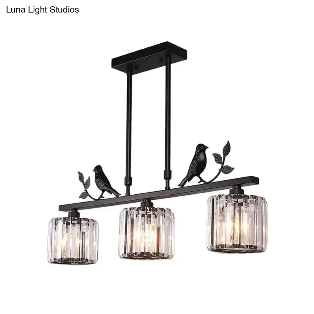 Postmodern black gold decorbites hanging island light with three black metal crystal glass shades and bird motifs 220v-240v 110v-120v