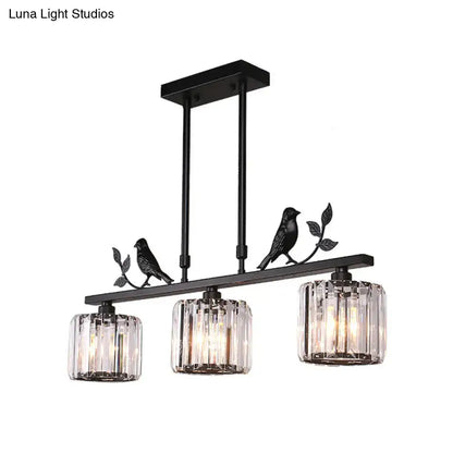 Postmodern black gold decorbites hanging island light with three black metal crystal glass shades and bird motifs 220v-240v 110v-120v