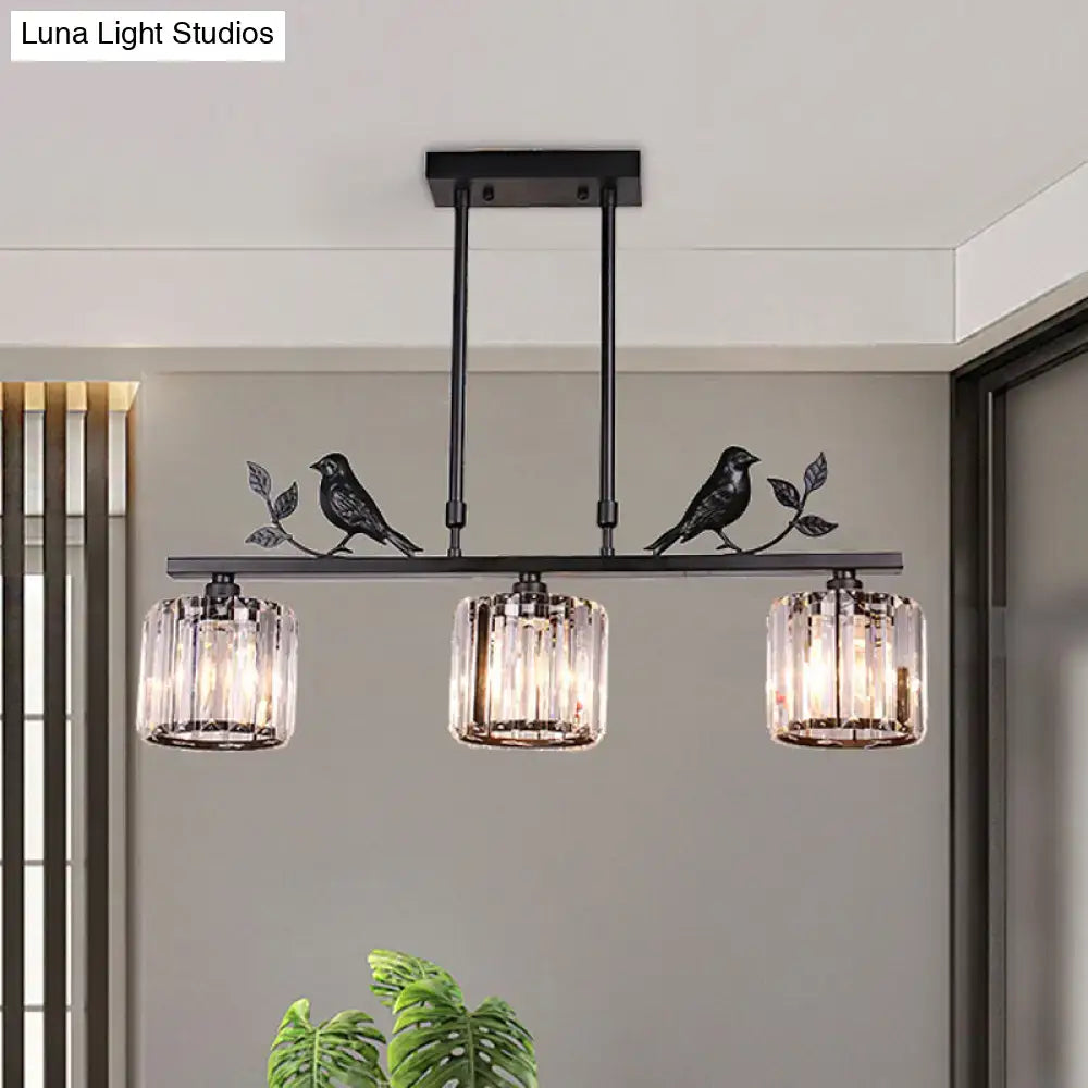 DecorBites™ postmodern black gold hanging island light with 3 crystal glass shades and decorative bird motifs 220v-240v 110v-120v