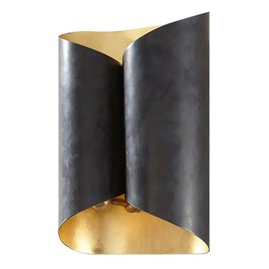 Postmodern black and gold metallic wall lamp with a sculpted folded design for stairwell lighting