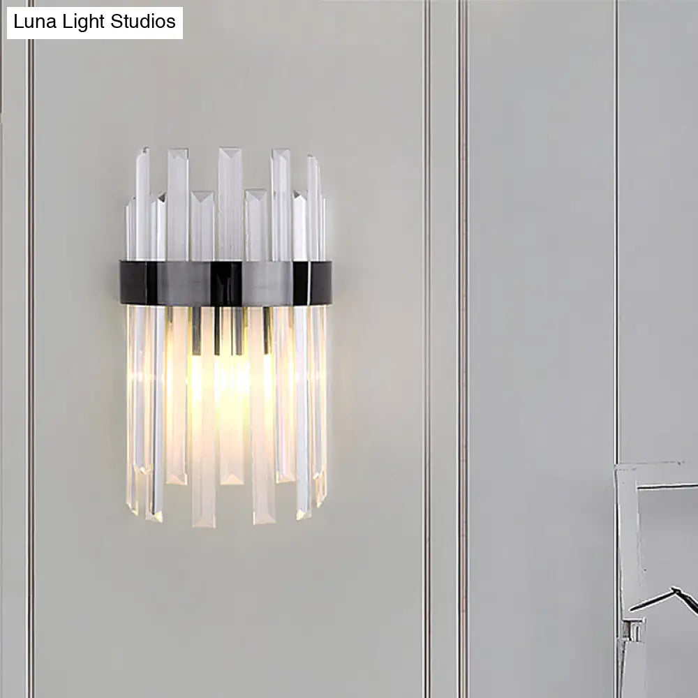 DecorBites™ DecorBites™ Postmodern Black/Gold Sconce Light Fixture with Crystal Rod Shade - 2 Heads Bedroom Wall Light