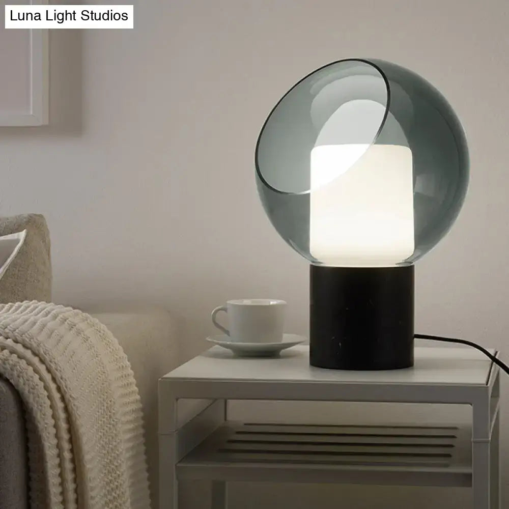 DecorBites black LED table lamp with marble base and smoked glass shade featuring a curved cutout 220v-240v 110v-120v