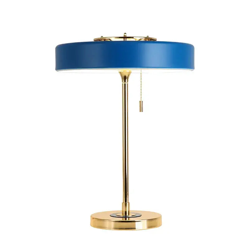 Postmodern blue and gold led bedside table lamp with circular lampshade and metal base for stylish bedroom decorbites led bedside use