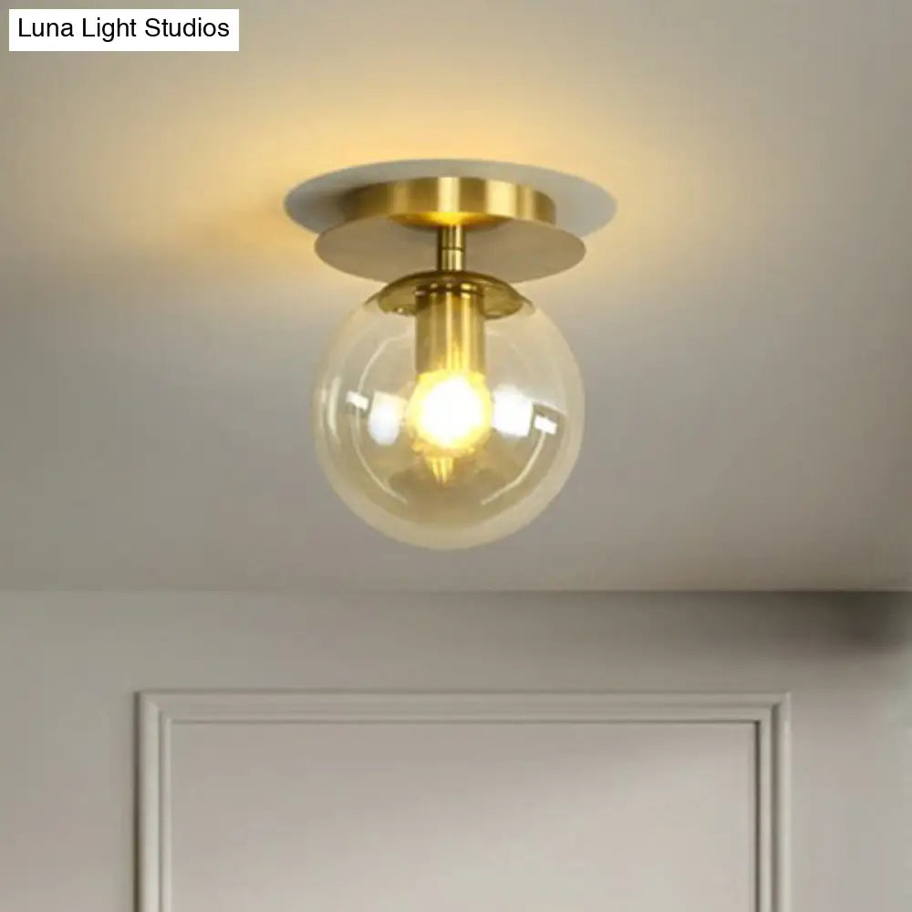 DecorBites™ DecorBites™ Postmodern Brass 1-Light Semi Flush Mount Ceiling Fixture with Glass Shade for Foyer
