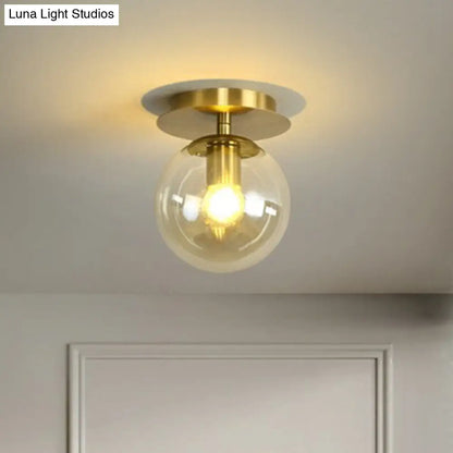 DecorBites™ DecorBites™ Postmodern Brass 1-Light Semi Flush Mount Ceiling Fixture with Glass Shade for Foyer