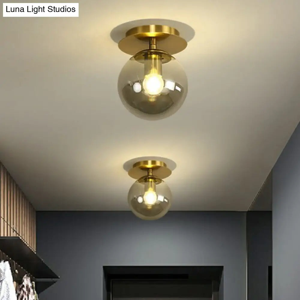 DecorBites™ DecorBites™ Postmodern Brass 1-Light Semi Flush Mount Ceiling Fixture with Glass Shade for Foyer