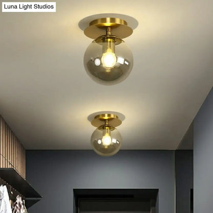 DecorBites™ DecorBites™ Postmodern Brass 1-Light Semi Flush Mount Ceiling Fixture with Glass Shade for Foyer