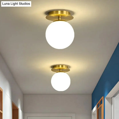 DecorBites™ DecorBites™ Postmodern Brass 1-Light Semi Flush Mount Ceiling Fixture with Glass Shade for Foyer