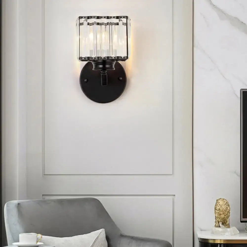 Postmodern brass black crystal block wall sconce with rectangular crystal glass shade for bedroom lighting