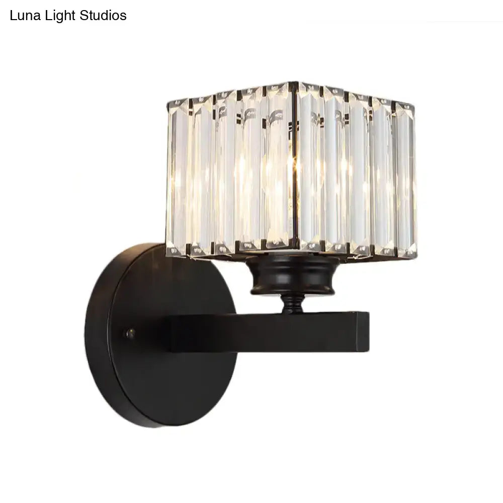 Postmodern brass black crystal block wall sconce with rectangular crystal shade for bedroom lighting