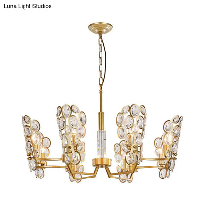Lámpara de techo colgante tipo candelabro posmoderno de latón con suspensión de techo incrustada de cristal – 6 cabezas