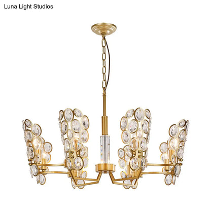 Lámpara de techo colgante tipo candelabro posmoderno de latón con suspensión de techo incrustada de cristal – 6 cabezas