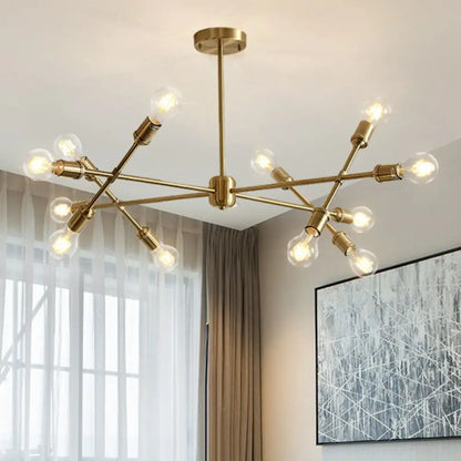 Postmodern Brass Crossed Line Pendant Chandelier - Stylish Metal Ceiling Light for Living Room