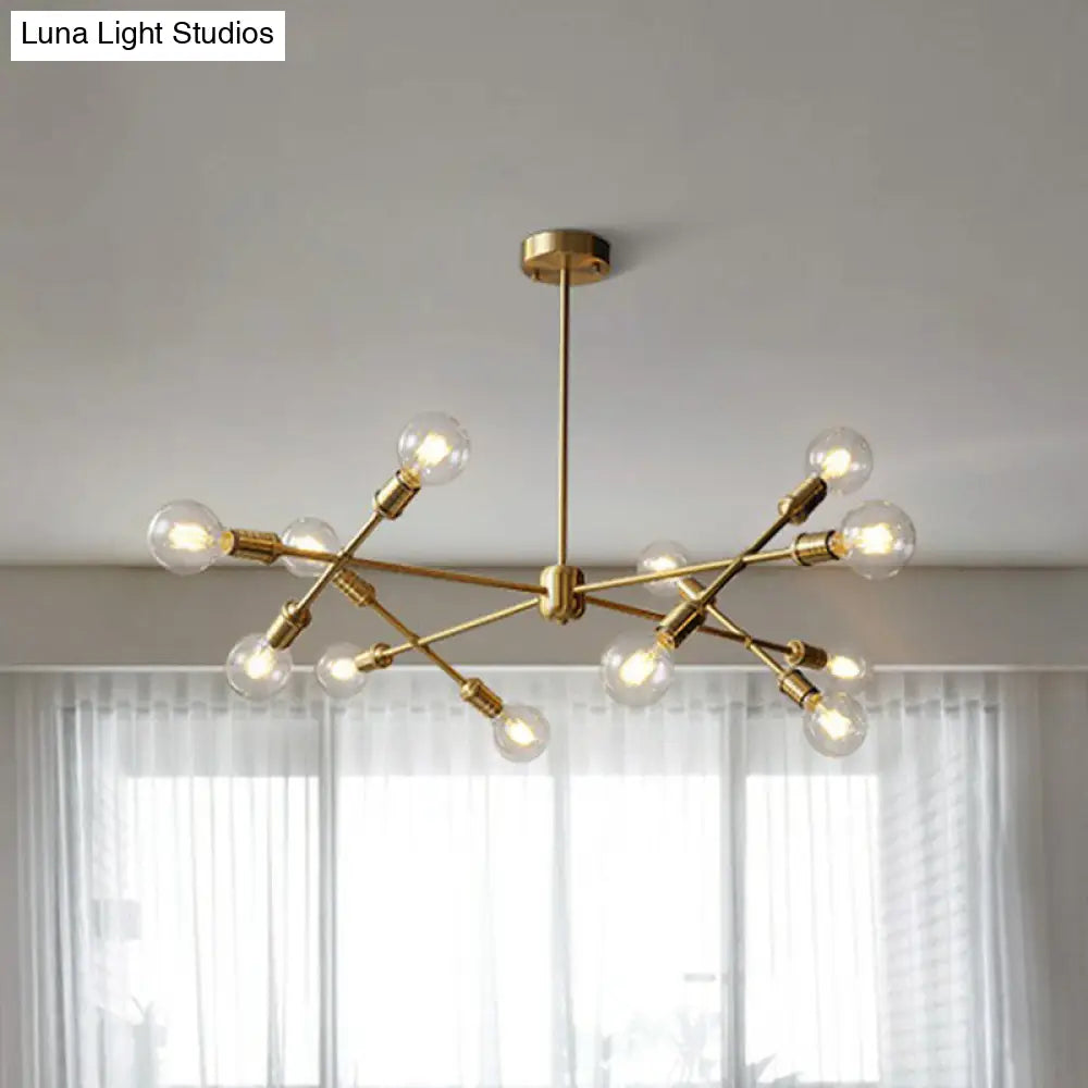 Postmodern Brass Crossed Line Pendant Chandelier - Stylish Metal Ceiling Light for Living Room