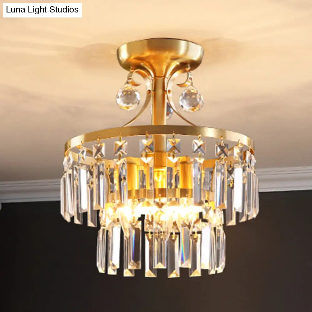 DecorBites™ DecorBites™ Postmodern Brass Drum Flush Mount Ceiling Light with Crystal Prism - 3 Lights